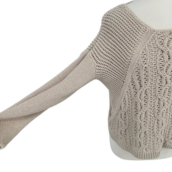 Reiss Open Knit Scoop Neck Beige Cableknit Sweater Size Large - Picture 4 of 13